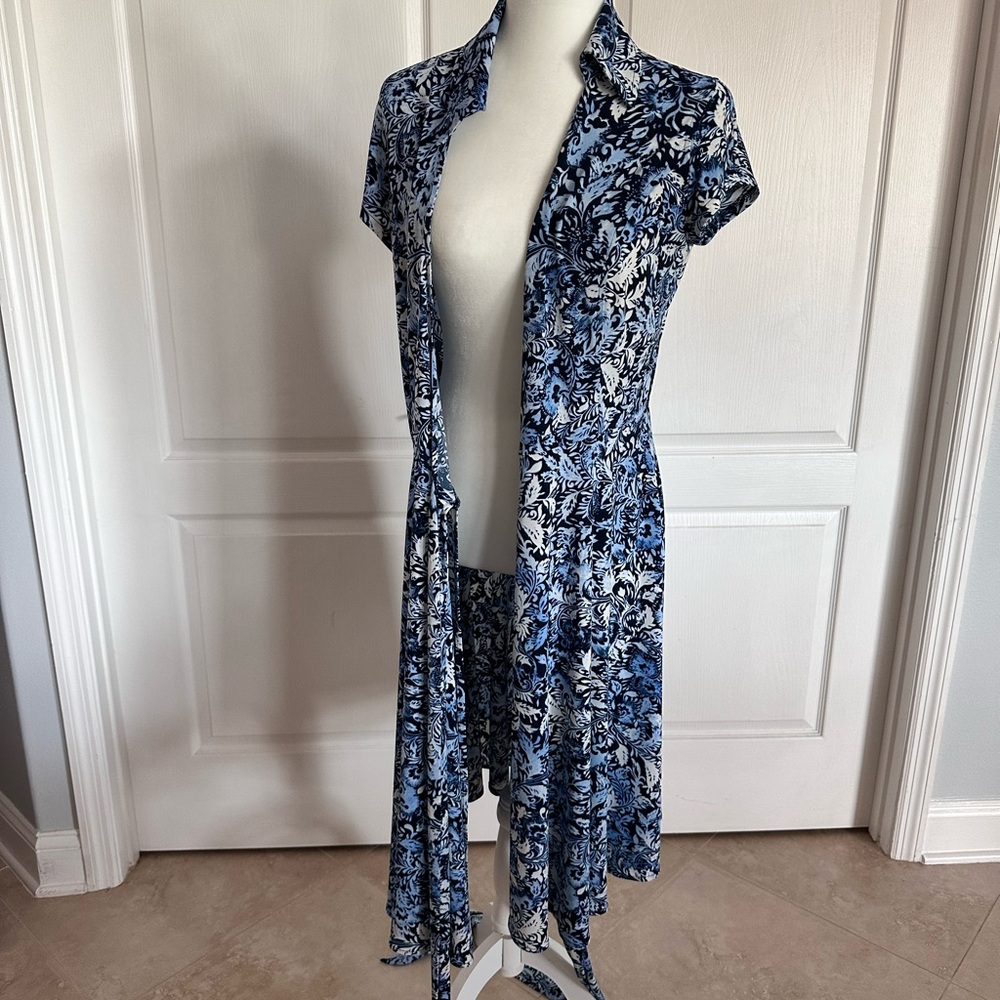 Boston Proper Blue and White Wrap Midi Dress - Picture 10 of 10